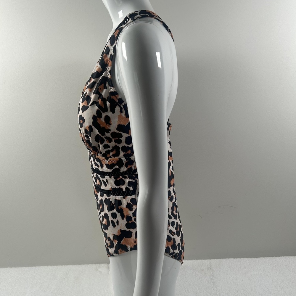 Tempt Me Swimsuit Womens Medium Leopard Print One Piece Plunge Crossback Wrap - Picture 4 of 16